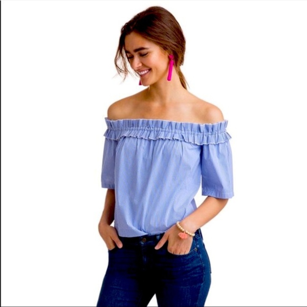 Vineyard Vines Light Blue Ruffle Blouse